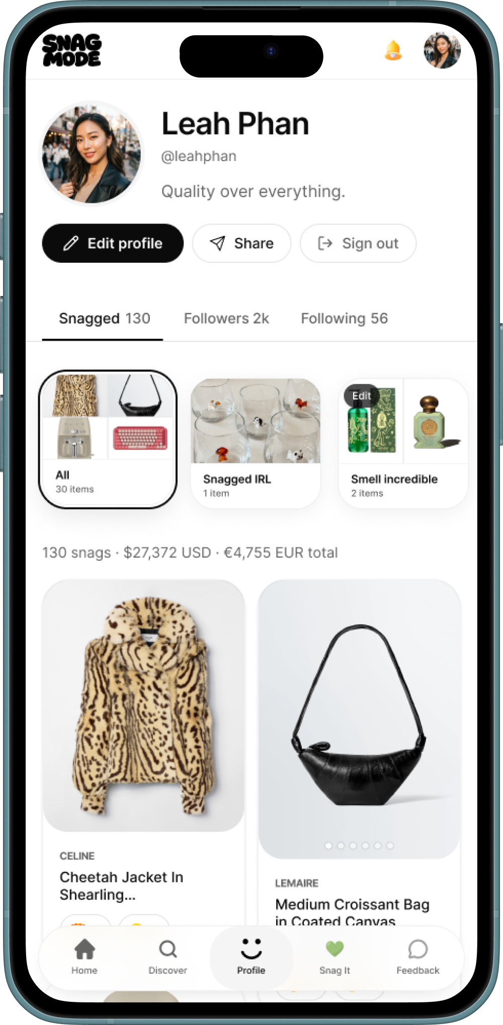Snag Mode profile in the iOS app