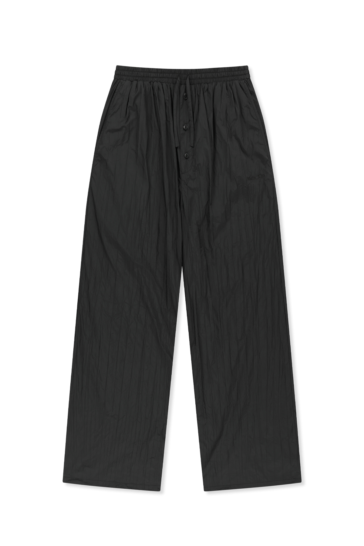 NYLON CRINKLE WIDE PANTS IN BLACK